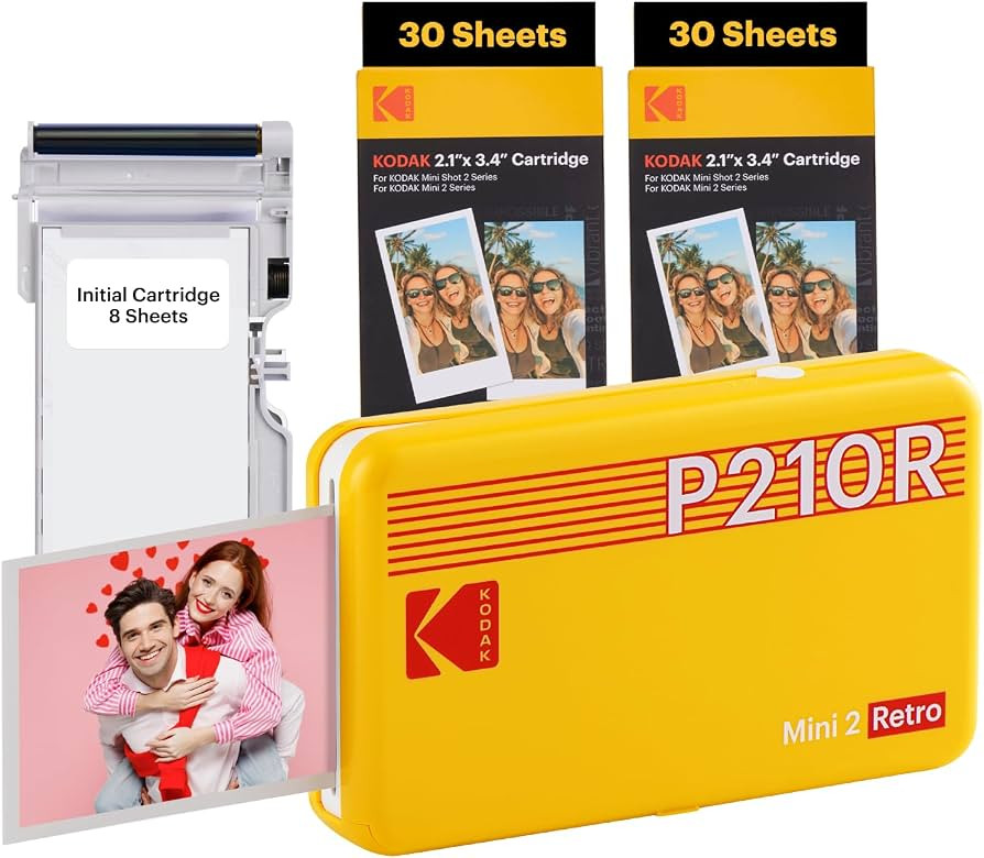 KODAK Mini 2 Retro 4PASS Portable Photo Printer (2.1x3.4 inches) Initial 8 Sheets + 60 Sheets Bun... | Amazon (US)