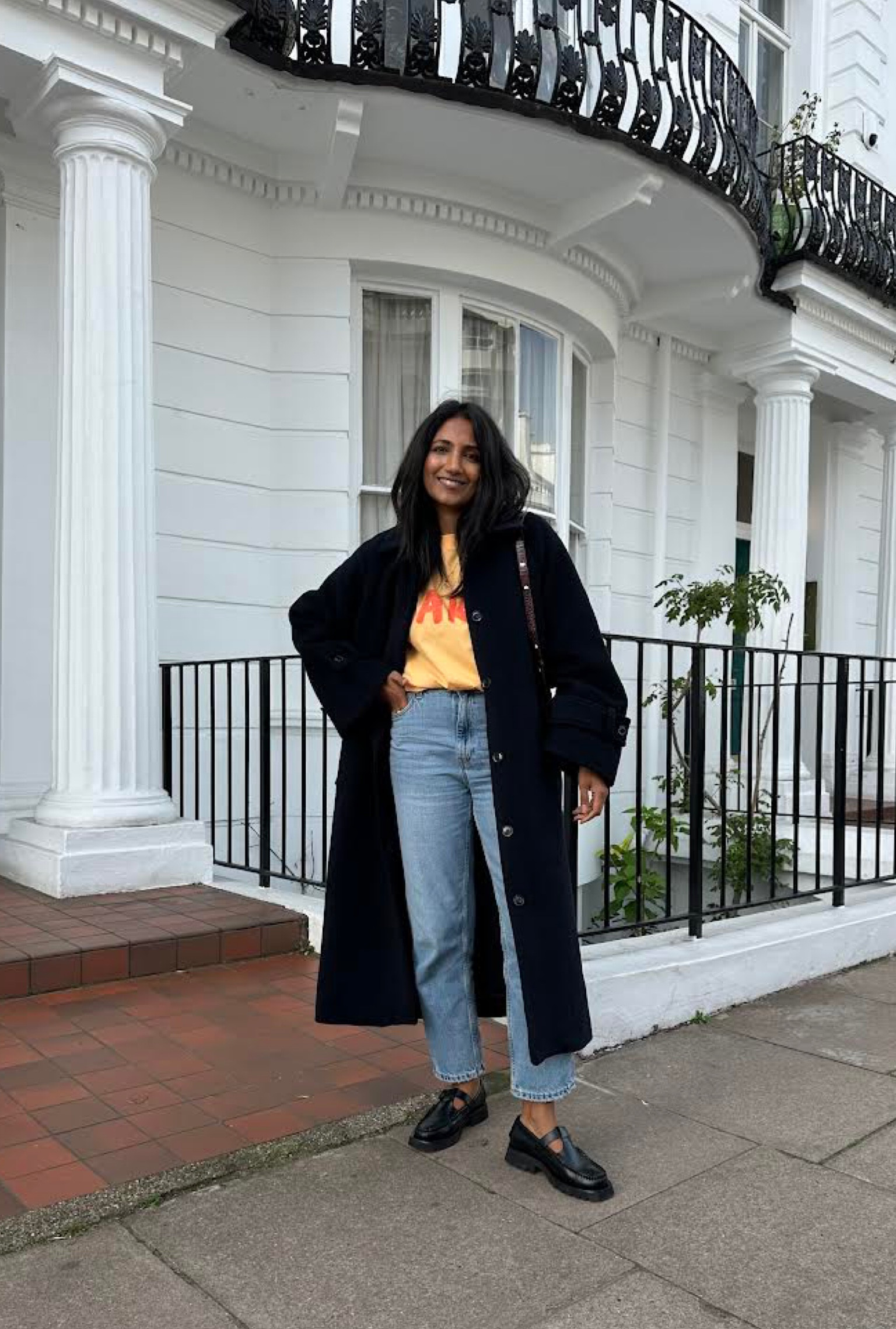 Samsoe, Marni, Hereu, Coggles, Mango, Sezane, transitional style, autumn outfit, autumn wardrobe, wool coat, straight leg jeans, mom jeans, black leather flats, crossbody bag, autumn outfit ideas, style inspiration, Marni t-shirt, long coat, autumn season

#LTKSeasonal #LTKstyletip #LTKeurope