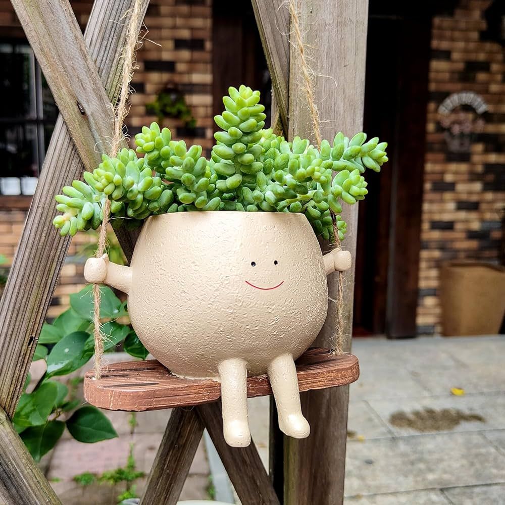 Swing Face Planter Pot Hanging Resin Flower Head Planters for Indoor Outdoor Plants Succulent Pot... | Amazon (US)