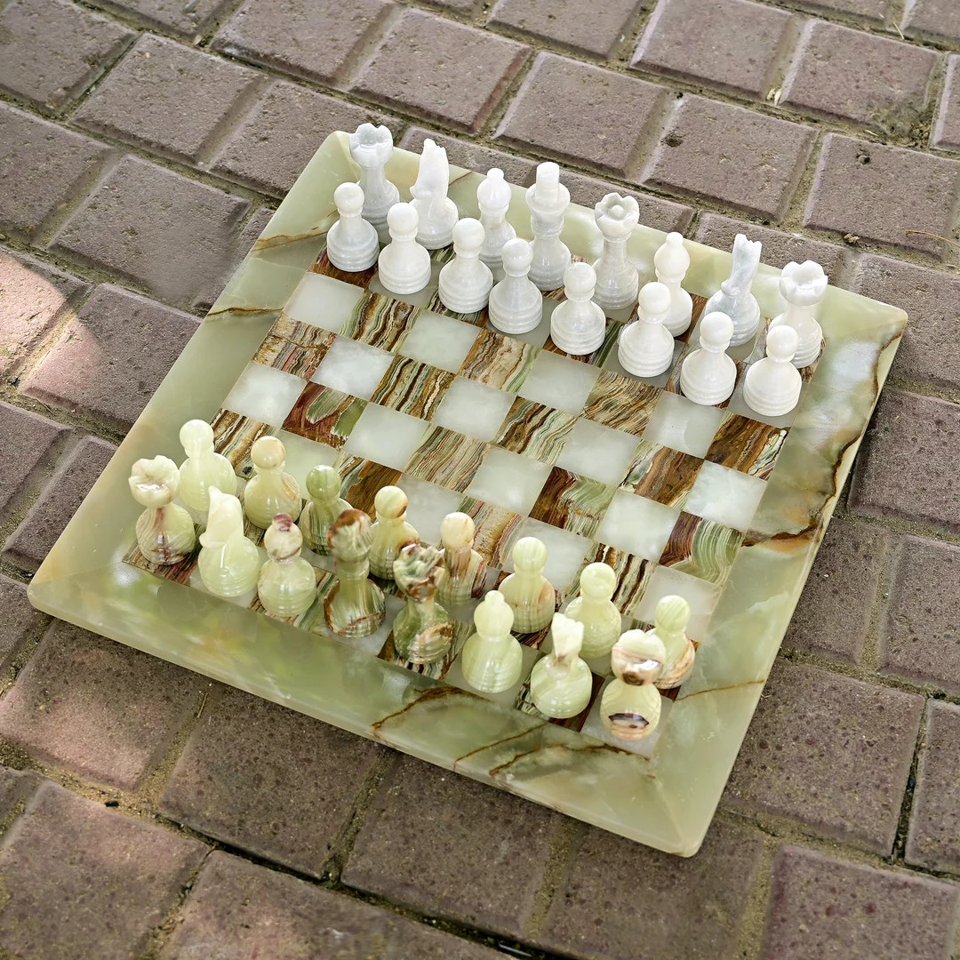 Handmade Green Onyx Marble Chess Set – 15-inches Stone Board with Pieces , Gift ideas | Etsy (Global)