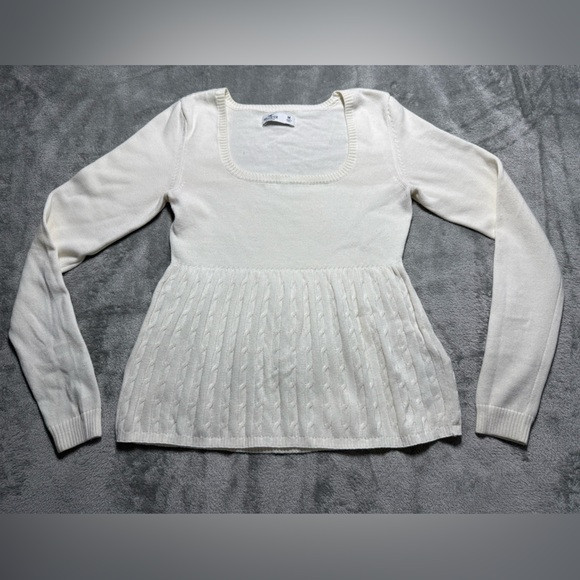 Hollister Babydoll Sweater Top Women’s M Ivory Cable Knit Square Neck Y2K Preppy | Poshmark