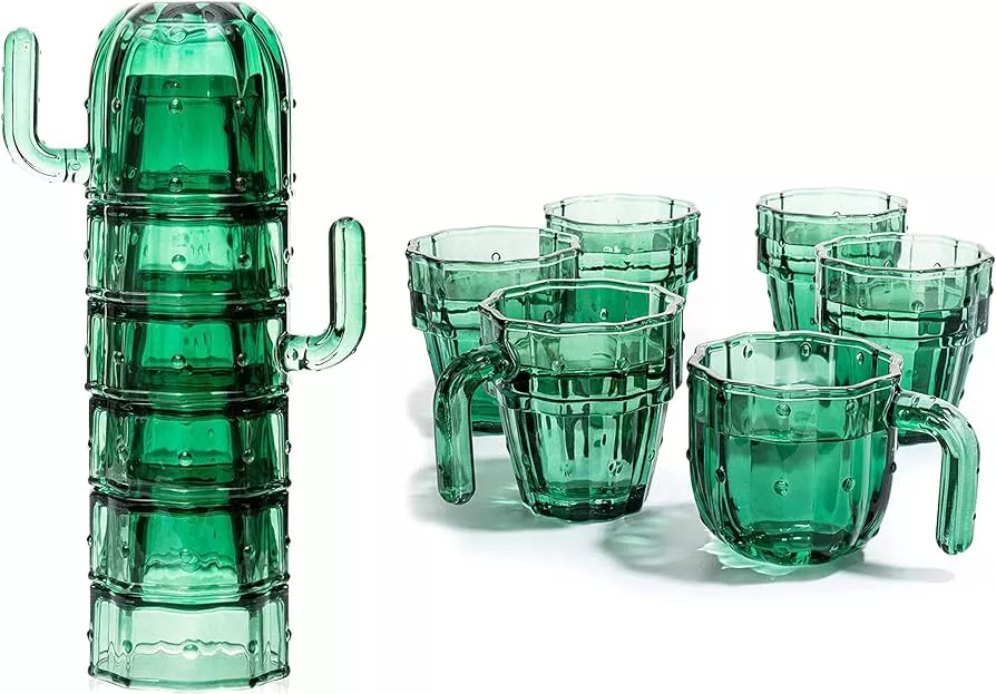 Green Glass Cactus Figural Drink Tumbler With Straw - World Market