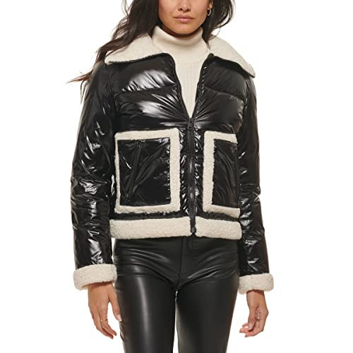 Levi's Women's Breanna Puffer Jacket (Standard and Plus Sizes), Pearlized Black Sherpa Pocket, Medium | Amazon (US)