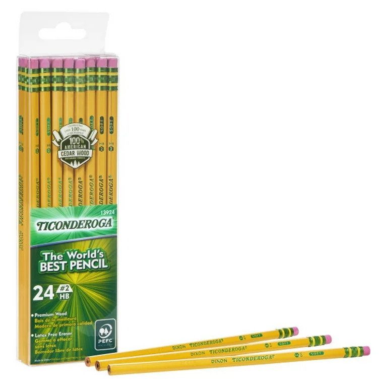 Ticonderoga Premium Wood Pencils, Unsharpened #2 Lead, Yellow, 24 Count, 0.3 mm Pencil Lead | Walmart (US)
