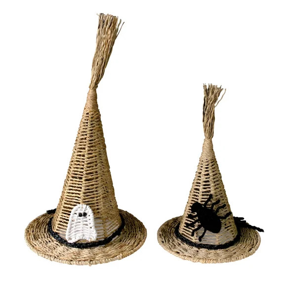 Set of 2 Handwoven Natural Witch Hat Decorations with Ghost and Spider Accents – Halloween Tabl... | Walmart (US)