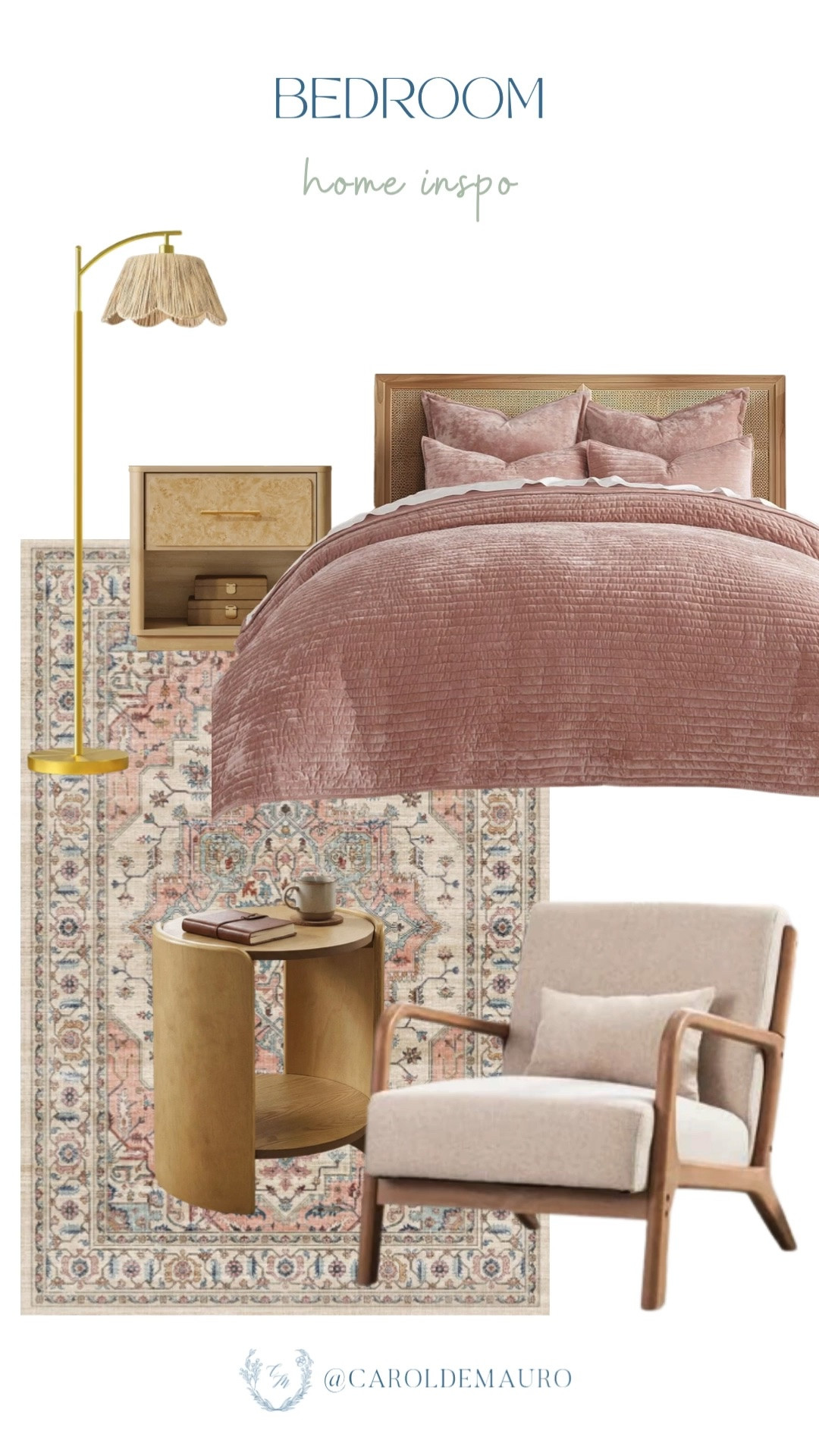 bedroom, home inspo, beddings, woven floor lamp, nightstand, accent chair, printed rug, amazon home, home decor

#LTKHome