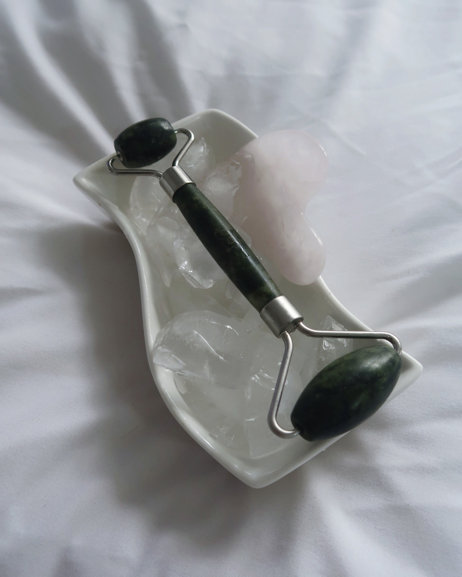  jade roller, rose quartz gua sha, self care evening routine, flat lay skincare, skincare tools, evening pamper essentials, self care flat lay 

#LTKbeauty #LTKuk