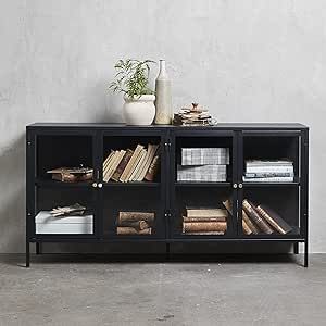 Modern Steel Dover 4-Section Sideboard Glass Door Display Cabinet with 8 Shelves, Adjustable Feet... | Amazon (US)