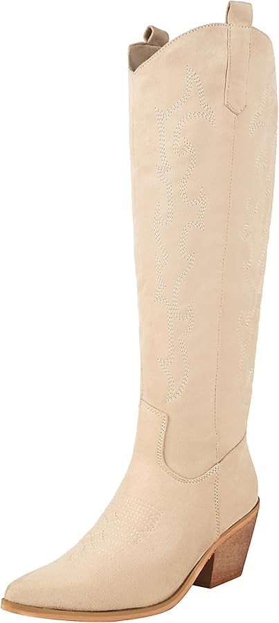 Reitoye Cowboy Boots for Women Embroidery Western Cowgirl Knee High Chunky Heel Boots with Pull-U... | Amazon (US)