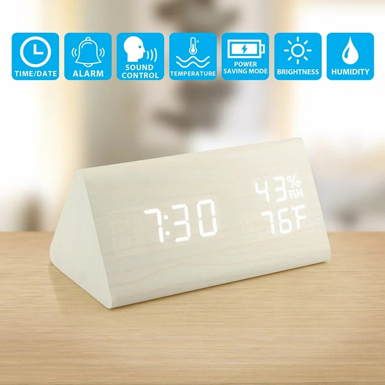 Wooden Alarm Clock, Wood LED Digital Desk Clock, UPGRADED With Time Temperature, Adjustable Brigh... | Walmart (US)