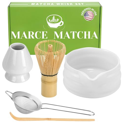 Marce Matcha Whisk Set- Matcha Bowl with Spout, Matcha Whisk, Matcha Sifter, Matcha Whisk Holder, Matcha Spoon- The Perfect Matcha Kit for Matcha Tea Ceremony (5pc) (White) | Amazon (US)