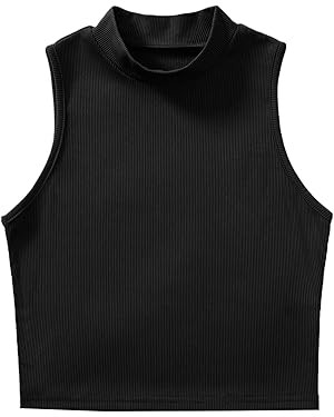 Verdusa Women's Basic Sleeveless Mock Neck Rib Knit Tank Crop Top | Amazon (US)