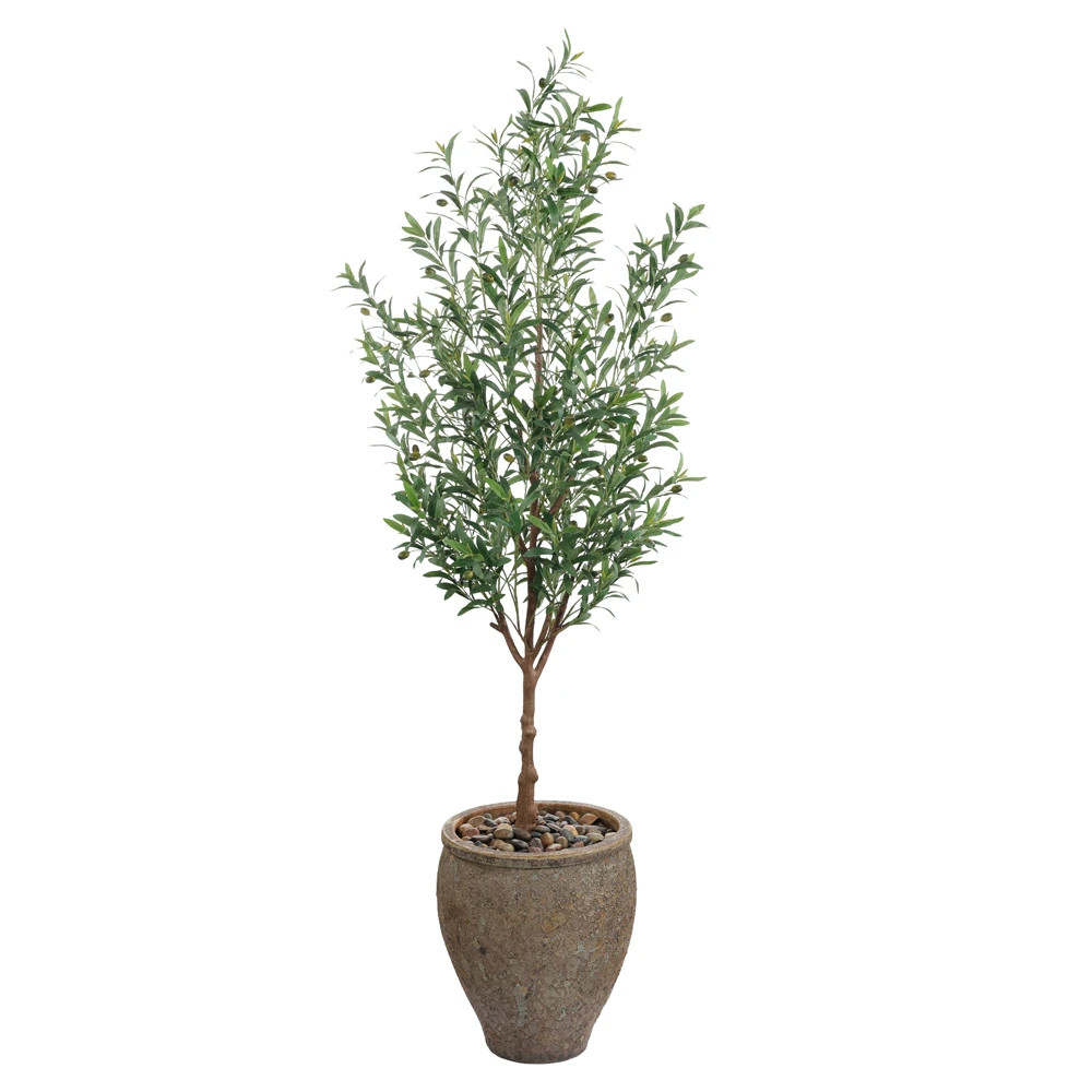 John Richard Italian Updated Traditional Green Olive Tree Brown Ceramic Pot | Kathy Kuo Home