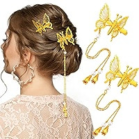 4 Pcs Moving Butterfly Hair Clips Elegant Tassel Butterfly Hairpin Antique Side Clip Will Move Bu... | Amazon (US)