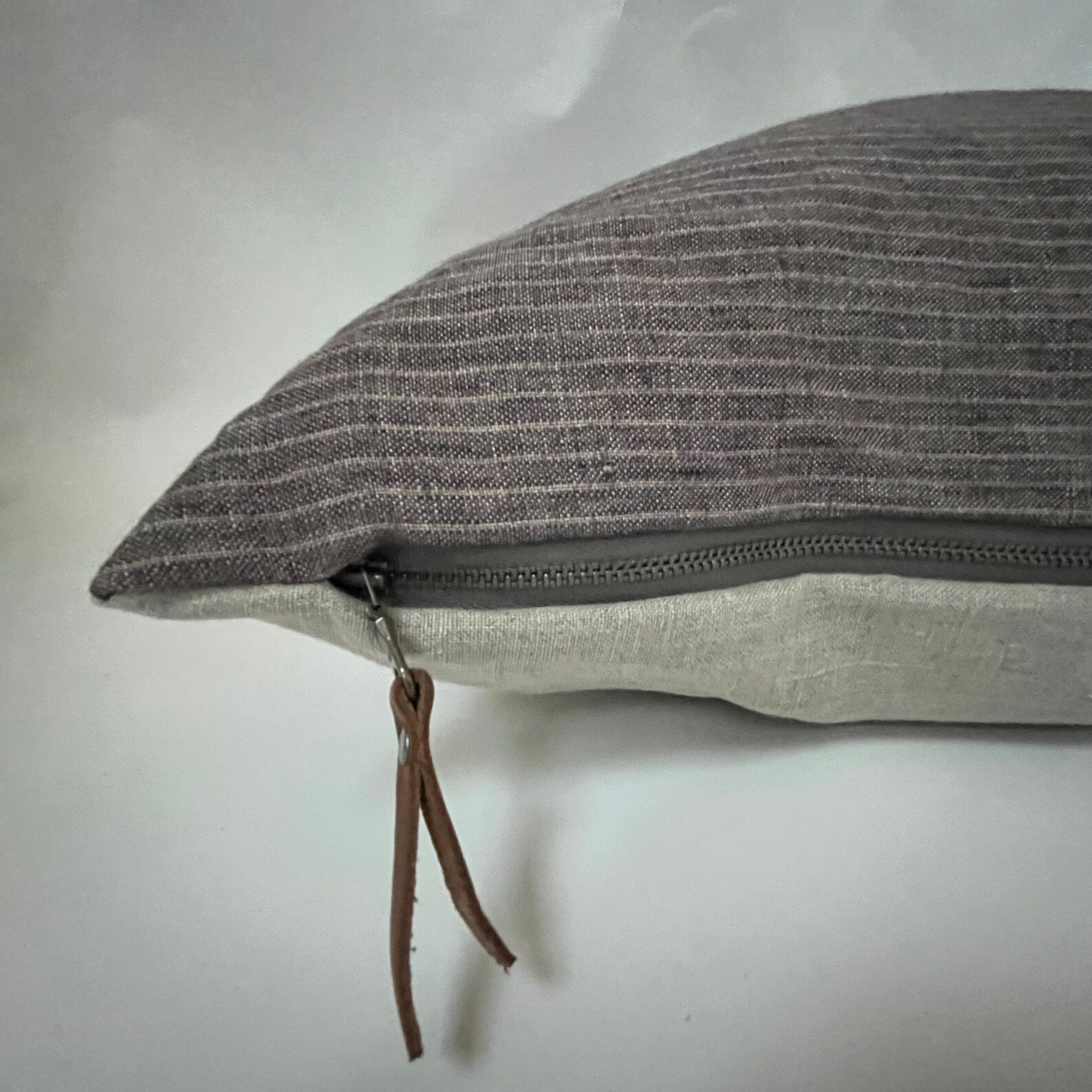 Brown Striped Linen Pillow Cover Exposed Zipper-leather Pull 14x24 20x20 22x22 24x24high Quality ... | Etsy (US)