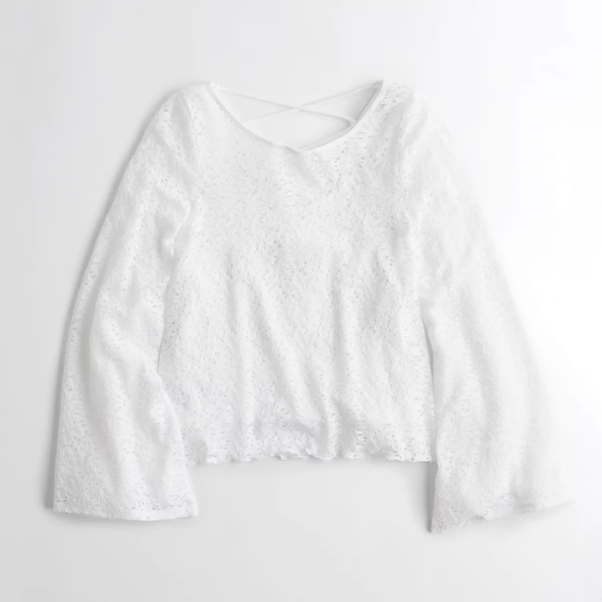 Lace-Up Bell-Sleeve Lace Top | Hollister US