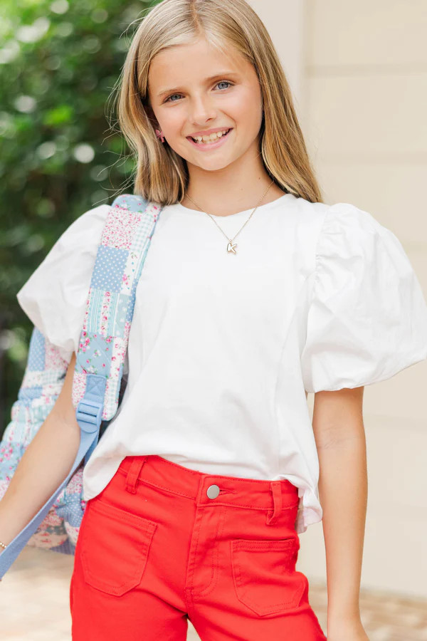 Girls: The Charlie White Puff Sleeve Blouse | The Mint Julep Boutique