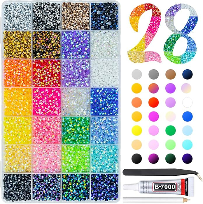 28 Color 4mm Jelly Resin Rhinestones w B7000 Glue for Bedazzling Crafting Flatback Stones Colorfu... | Amazon (US)
