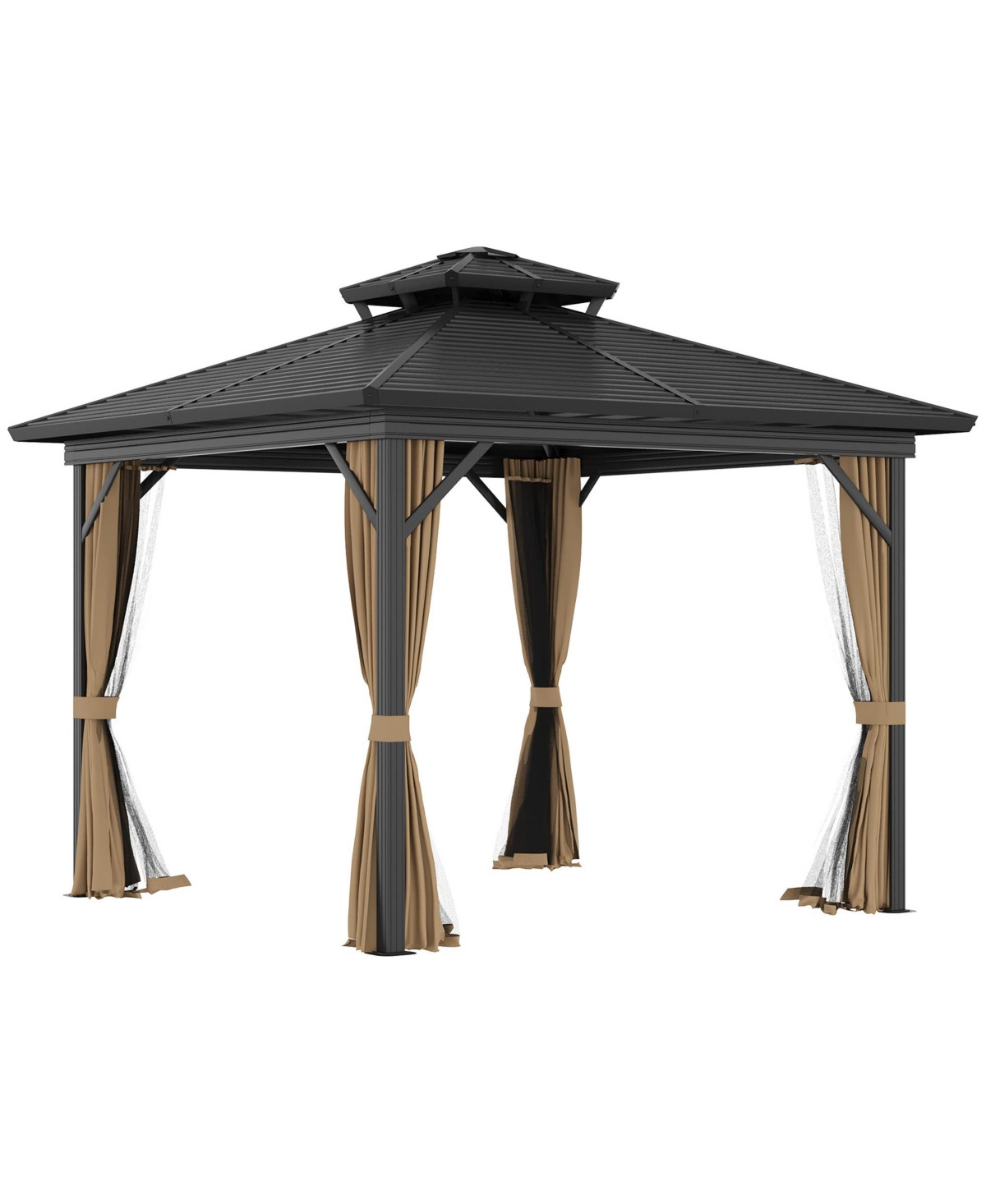 Outsunny 10' x 10' Hardtop Gazebo with Aluminum Frame, Metal Roof Gazebo Canopy w/ Hook, Curtains an | Macys (US)