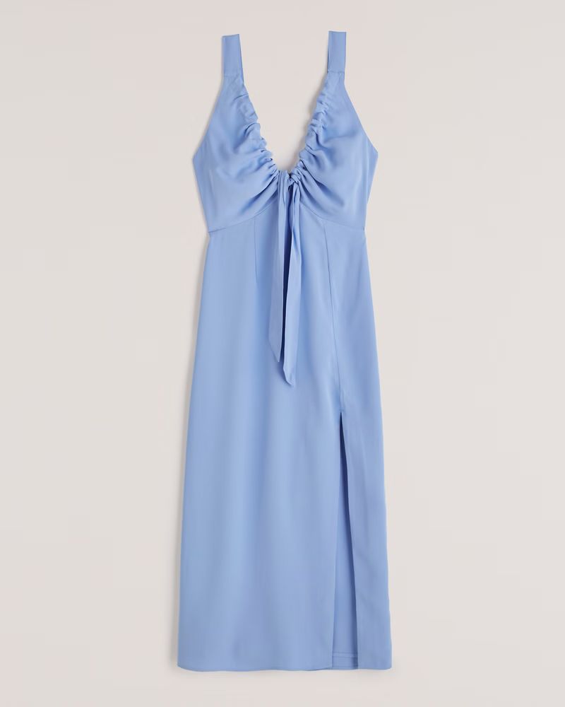 Abercrombie & Fitch Women's Cinched Neck Slip Midi Dress in Blue - Size XL | Abercrombie & Fitch (US)