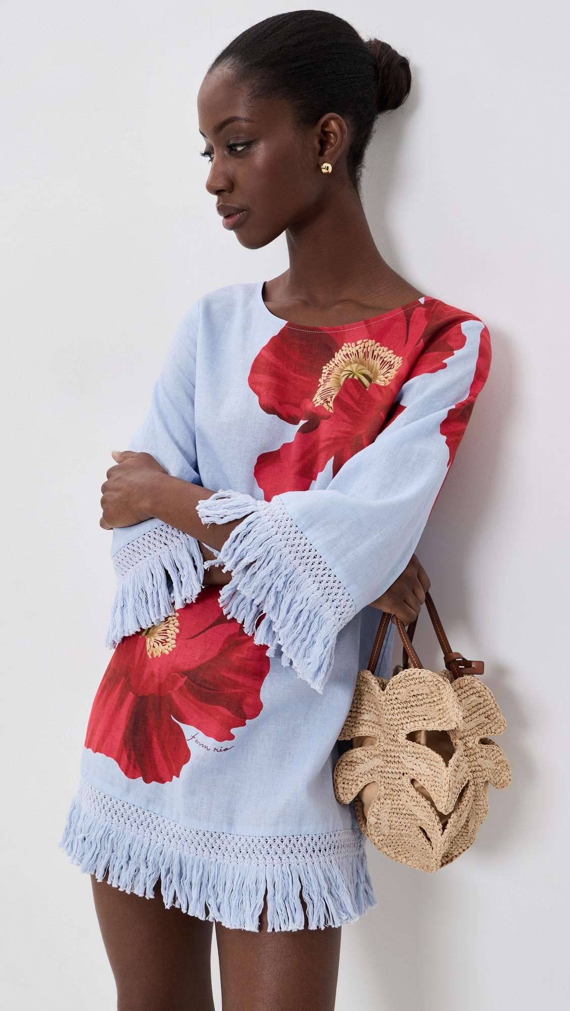 FARM Rio Open Back Dress with Fringe Poppy Flowers S | Shopbop