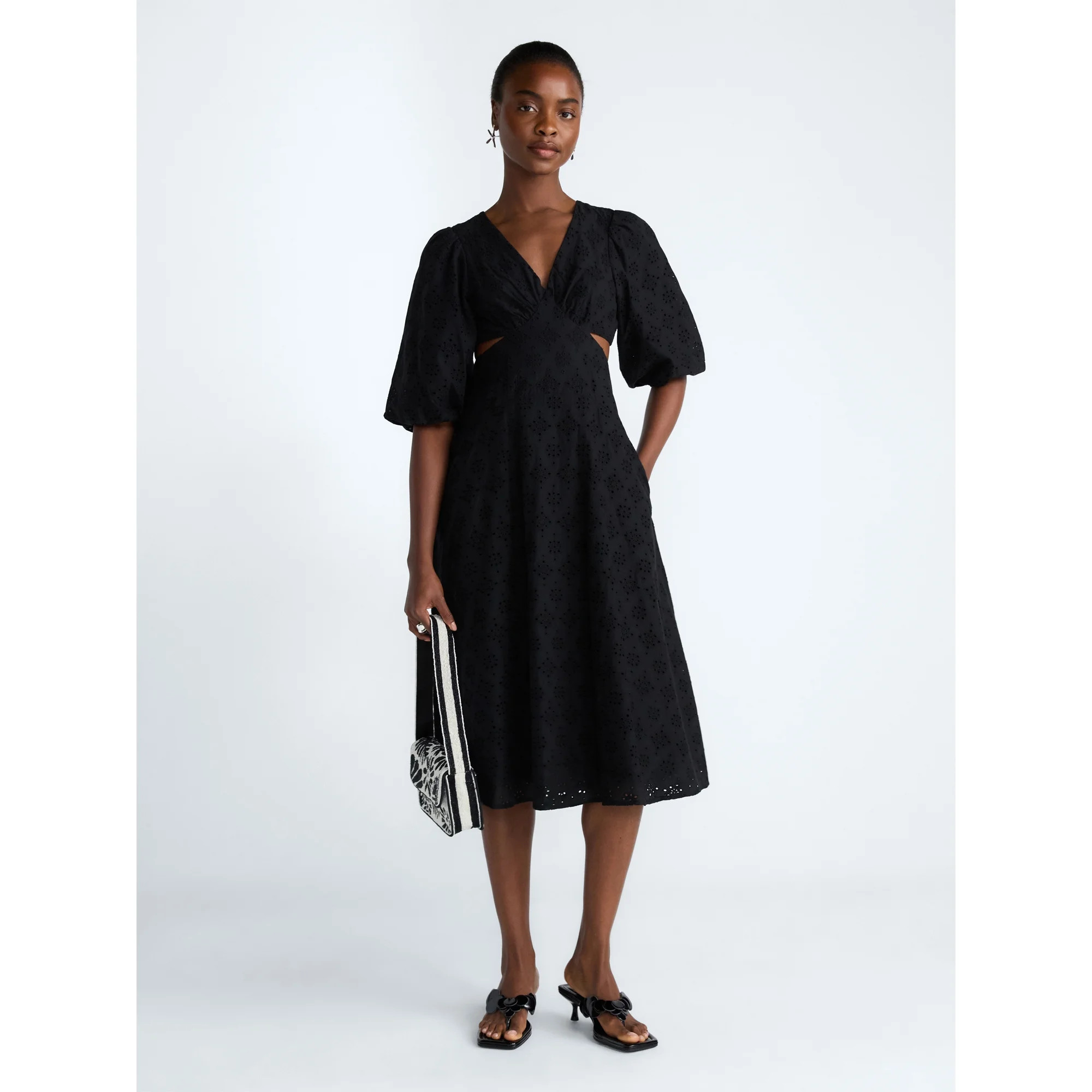 Scoop Women's Eyelet Cutout Cotton Midi Dress, Sizes 0-18 | Walmart (US)