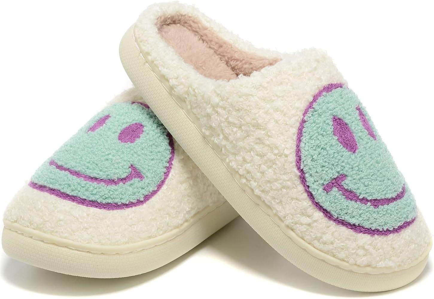 Women Men Retro Fuzzy Face Slippers Retro Soft Fluffy Warm Home Non-Slip Couple Style Casual Happ... | Amazon (US)