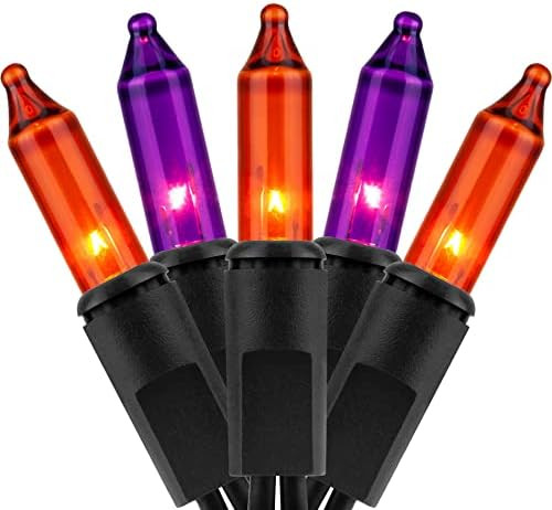YULETIME 200 Orange Purple Halloween Lights, 2-Set 21 ft 100 ct Black Wire | Incandescent Bulbs, ... | Amazon (US)
