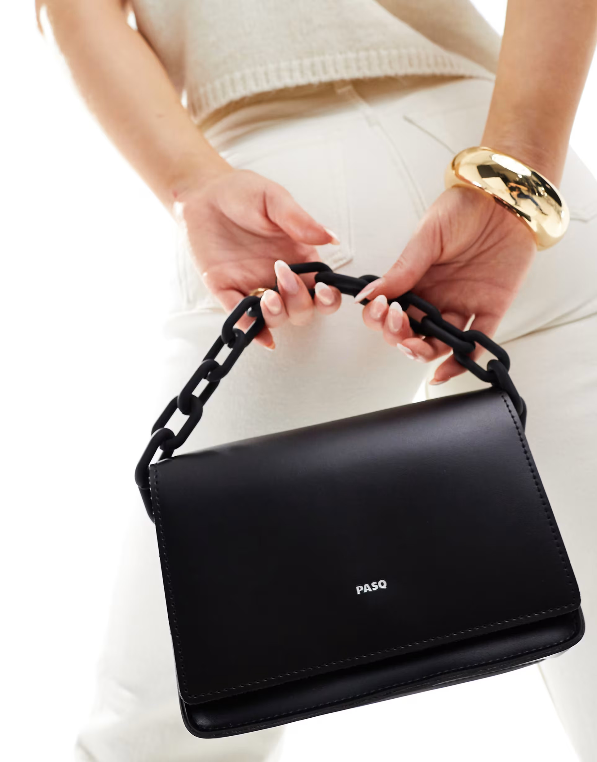 PASQ grab bag with chunky chain and detachable crossbody strap in black | ASOS (Global)