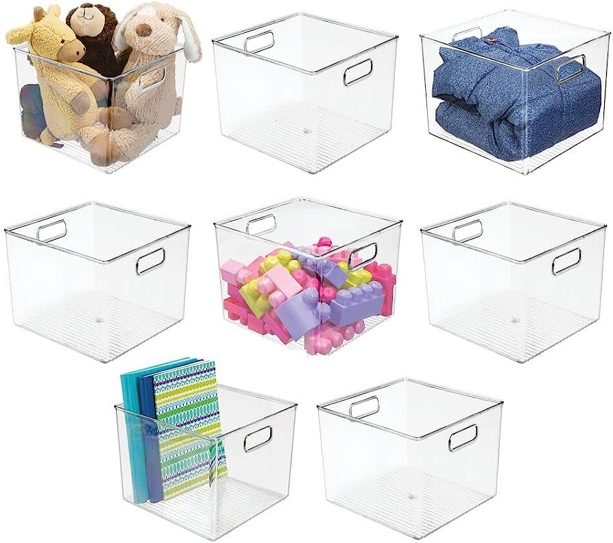 mDesign Plastic Deep Home Storage Organizer Basket Bin, Handles for Cube Furniture Shelving in Of... | Amazon (US)