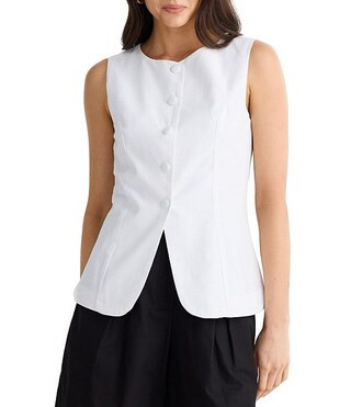 Brave + True Eden Linen Blend Button Front Round Neckline Sleeveless Coordinating Vest | Dillard'... | Dillard's