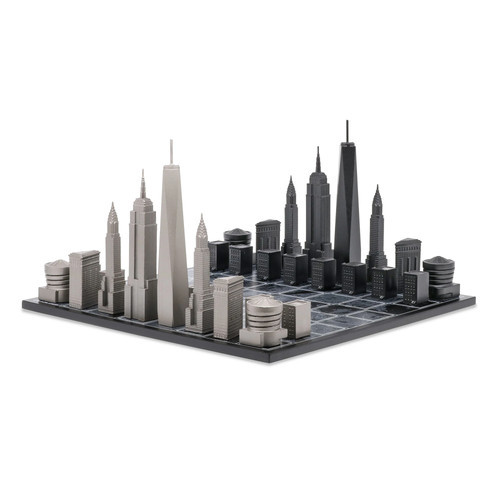 SKYLINE CHESS Chess Set Stainless Steel New York Edition with Wood Map Board in Black at Nordstrom | Nordstrom