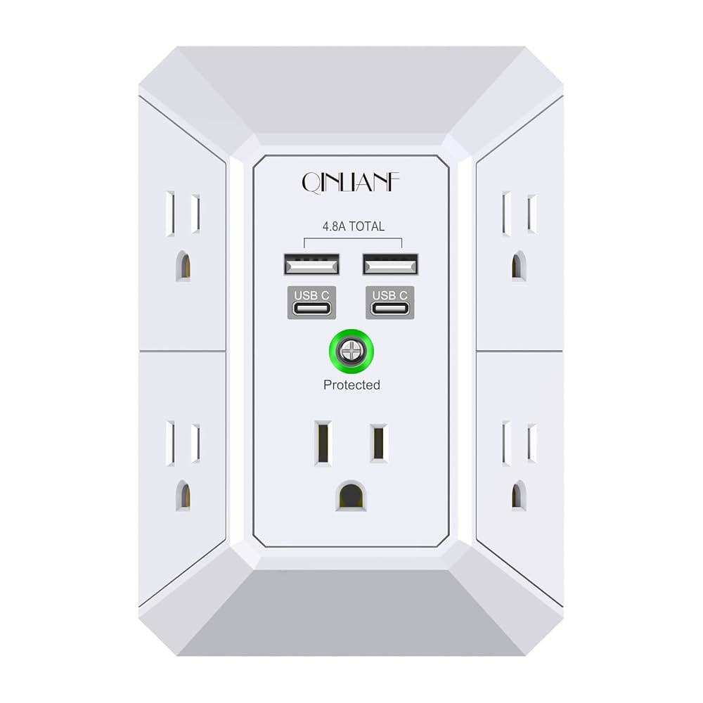 USB Wall Charger, Surge Protector, QINLIANF 5 Outlet Extender with 4 USB Charging Ports (4.8A Tot... | Amazon (US)