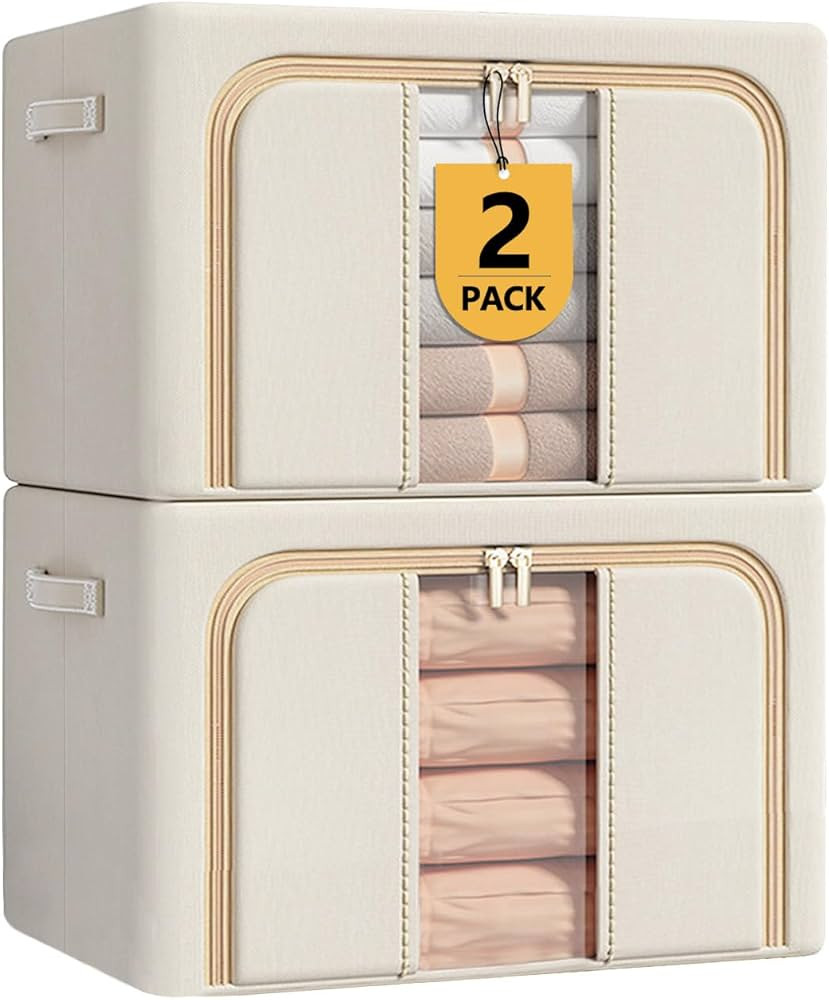 Paquete de 2 bolsas de almacenamiento plegables para mantas con marco de acero, contenedores de a... | Amazon (US)