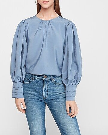 pleated extreme balloon sleeve top | Express
