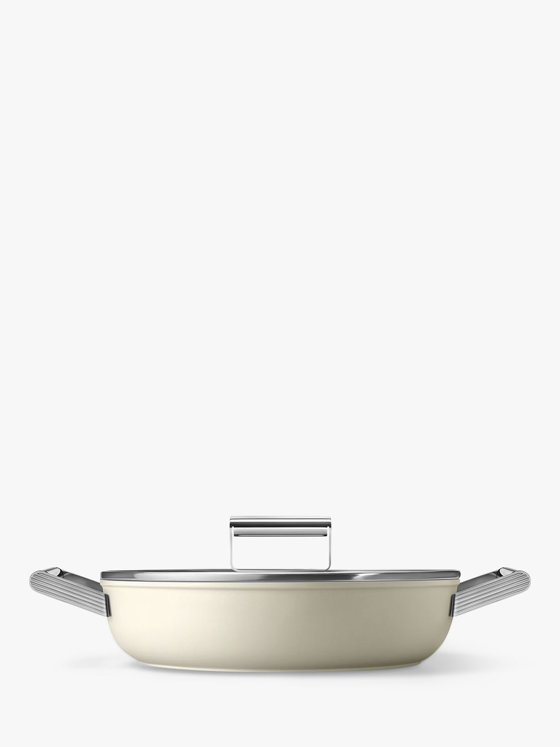 Smeg Aluminium Non-Stick Shallow Casserole & Glass Lid, 28cm, Cream | John Lewis (UK)