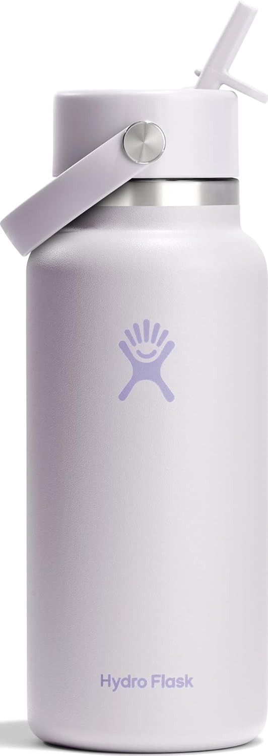 Hydro Flask Water Bottle - Insulated Stainless Steel - Wide Mouth Flex Straw Lid, Non Spill, Leakproof and Refillable in 32 Oz Sea Cloud Pink | Amazon (US)