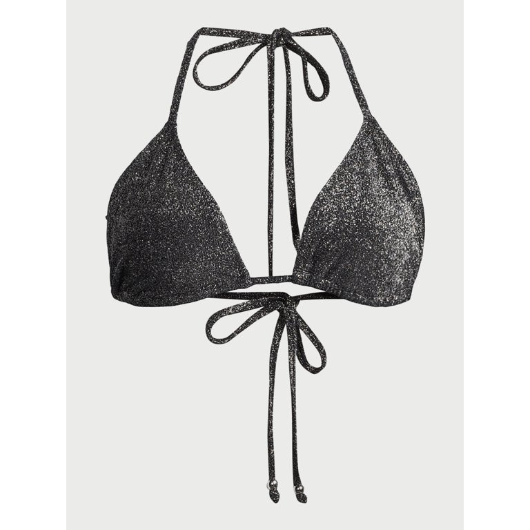 Love & Sports Women's Metallic Triangle Bikini Top with Beads, Black, Sizes XS-XXL | Walmart (US)