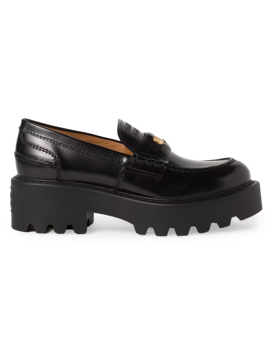 Miu Miu Brushed Leather Loafers | Saks Fifth Avenue | Saks Fifth Avenue