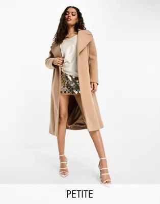 Forever New Petite formal wrap coat with tie belt in camel | ASOS | ASOS (Global)