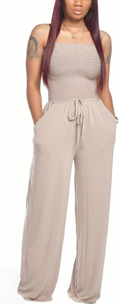 BFFBABY Women's Summer Casual Sleeveless Spaghetti Strap Wide Leg Jumpsuit Loose Tube Top Romper ... | Amazon (US)