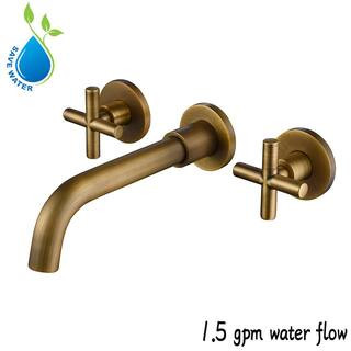 Double Handle Wall Mounted Bathroom Faucet in Brushed Bronze | The Home Depot