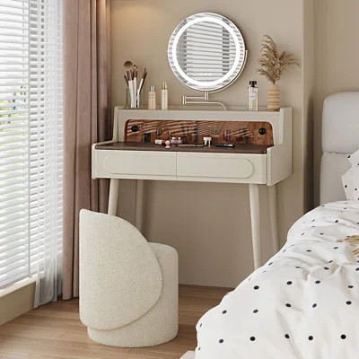 23.62"White Minimalist Wood Vanity With Chest Of Drawers & Stool & Mirror | Wayfair North America