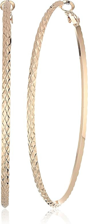 GUESS "Basic" Gold Large Diamond Cut Hoop Earrings | Amazon (US)