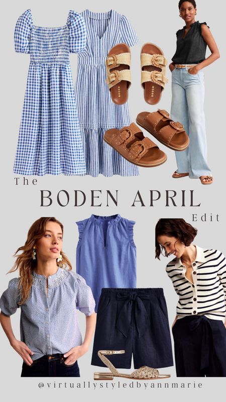 My Boden April Edit 

New in
Summer dresses 
Sandals 
Stripe cardigan 
Shorts