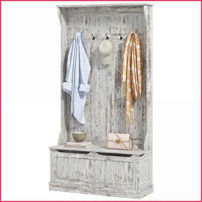Hall Tree with Storage Bench, 3-in-1 Entryway Coat Rack with 4 Hooks & Shoe Storage | Black | MDF | Wayfair North America