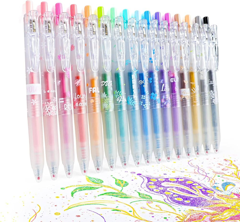 Glitter Gel Pens 16 Assorted Color Retractable Sparkle Gel Pen Set 0.7mm Fine Tip Colored Journal... | Amazon (US)