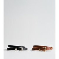 Pack Of 2 Black And Tan Faux Leather Belts New Look | New Look (UK)