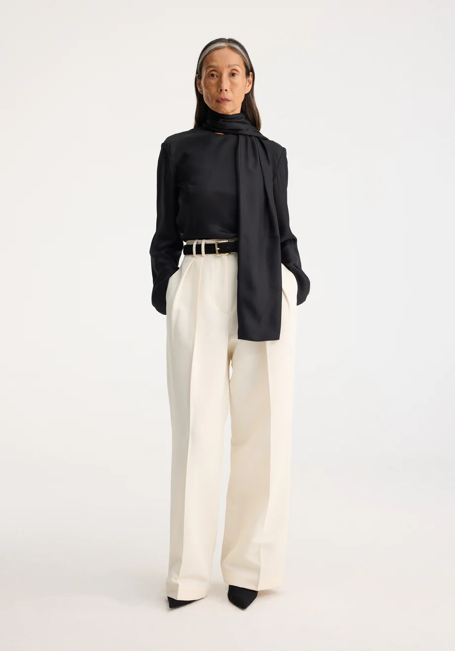 silk foulard top | black | Rohe