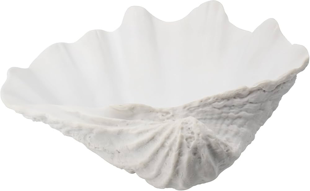 Large Clam Shell Bowl Home Decor by Hand Cast Resin, Solid, Sturdy and Beautiful White for Variou... | Amazon (US)